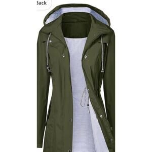 New! Pitinan Women’s Waterproof Long Hooded Trench Coat Lined Medium Army Green